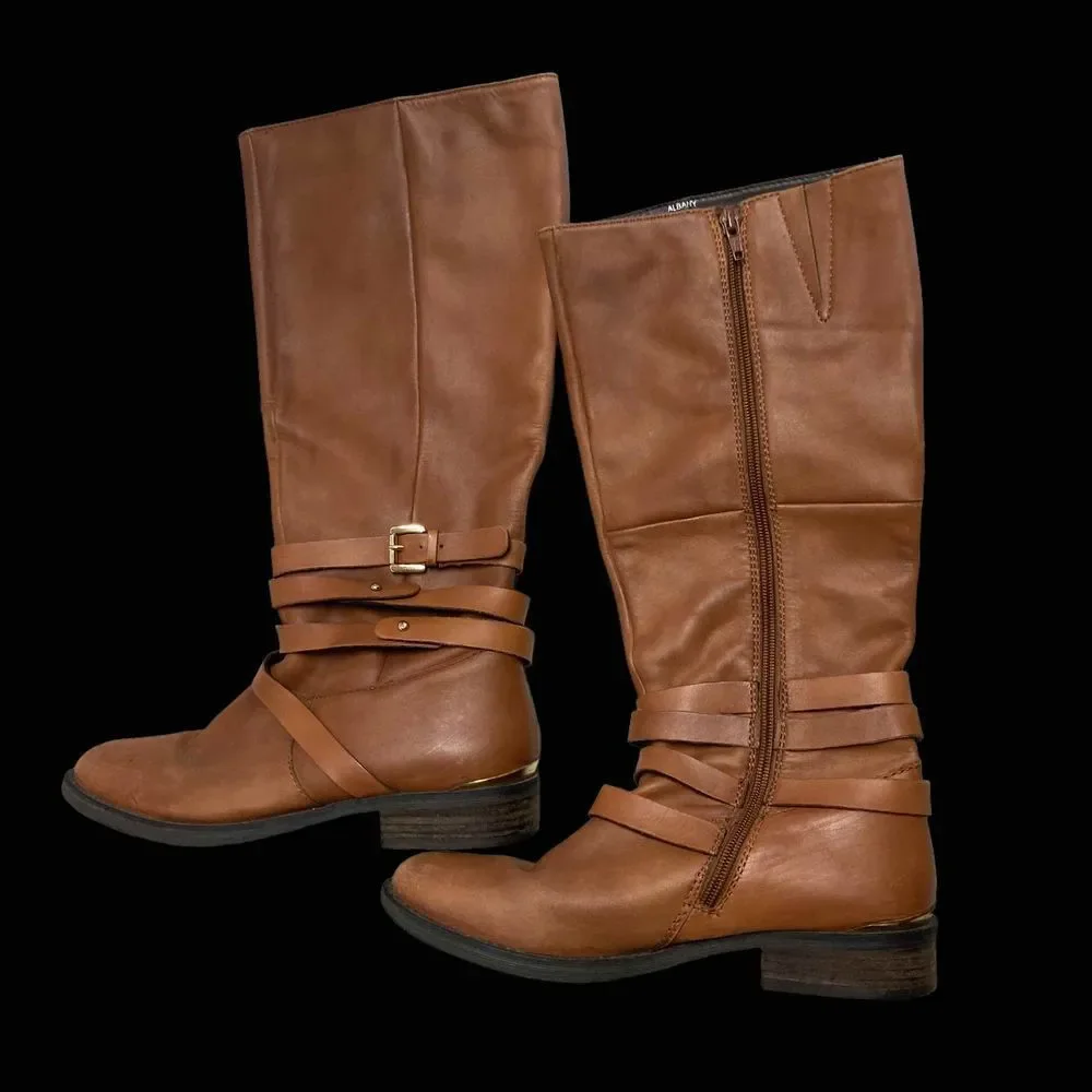 STEVE MADDEN‎ Albany Tall Cognac Brown Leather Equestrian Riding Boot Size 8